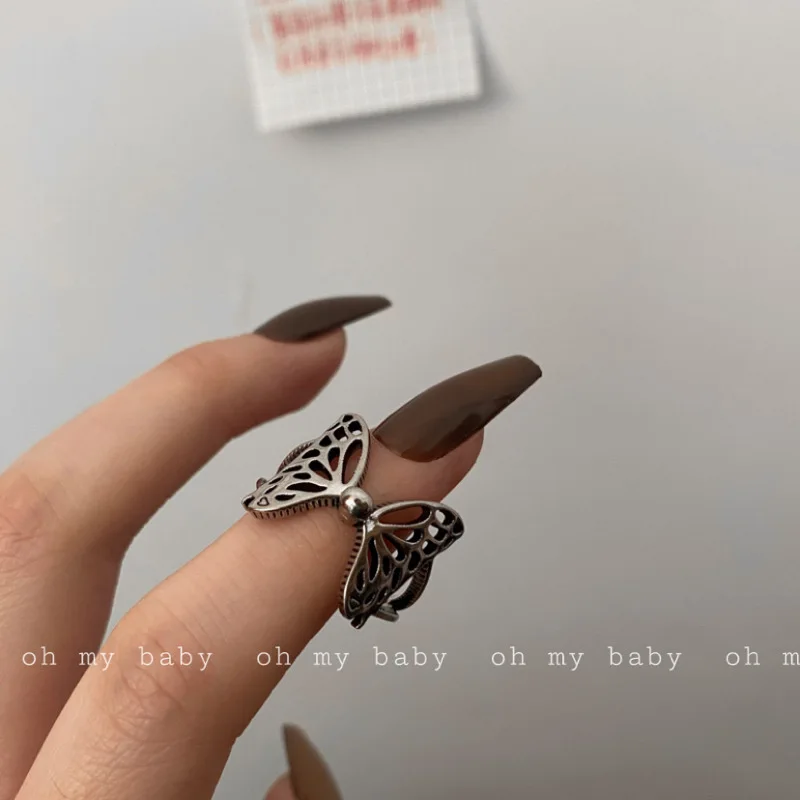 

FMILY Retro Fashion 925 Sterling Silver Creative Hollow Butterfly Ring Punk Hip Hop Personality Jewelry for Girlfriend Gifts