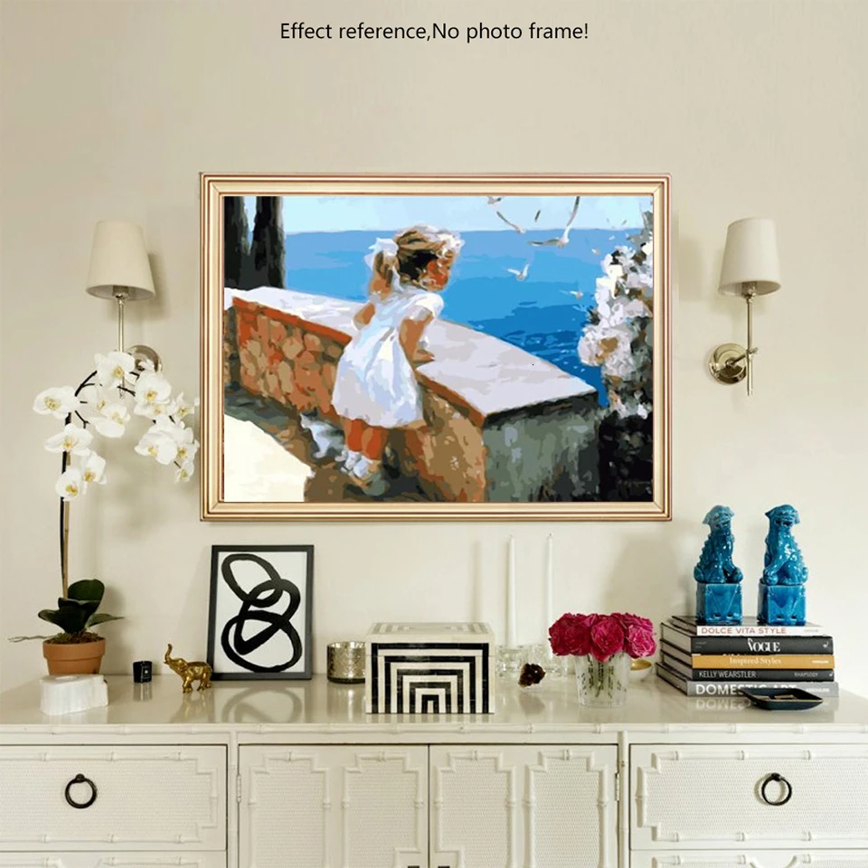 AZQSD DIY масляная краска по номерам девушка акриловая Домашнее украшение холст