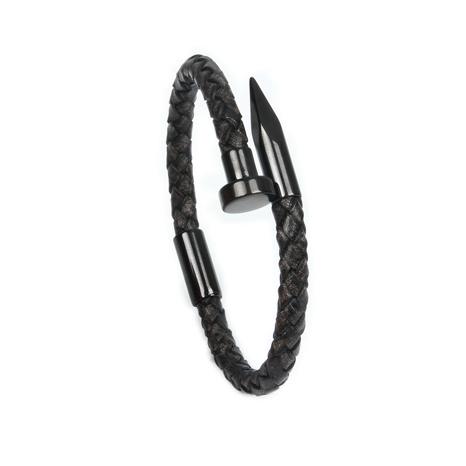 Cowhide black Ailatu роскошный мужской браслет из натуральной яловой кожи, женские дизайнерские браслеты с магнитной застежкой из нержавеющей стали, подарок для мужчин - Окраска металла: Cowhide black