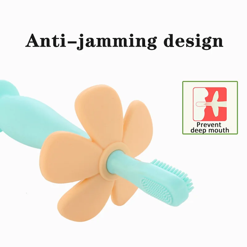 Cepillos de dientes de silicona con dise&ntilde;o de flor de dibujos animados para beb&eacute;, cepillo de dientes de silicona para prevenir la boca profunda, suministros de limpieza bucal para ni&ntilde;os-5