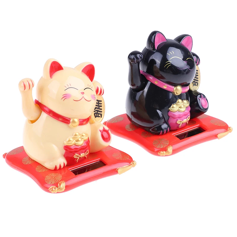 

Fashion Black/White Solar Powered Maneki Neko Welcoming Fortune Cat Lucky For Home Car Hotel Restaurant Decoration Craft