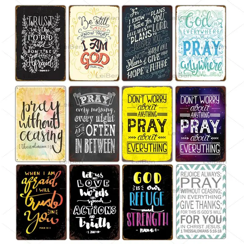 

Prayer Day Metal Plaques Pray Text Tin Signs Retro Wall Plate Decor Home Church Room Wall Sign Art Iron Painting Poster Decor