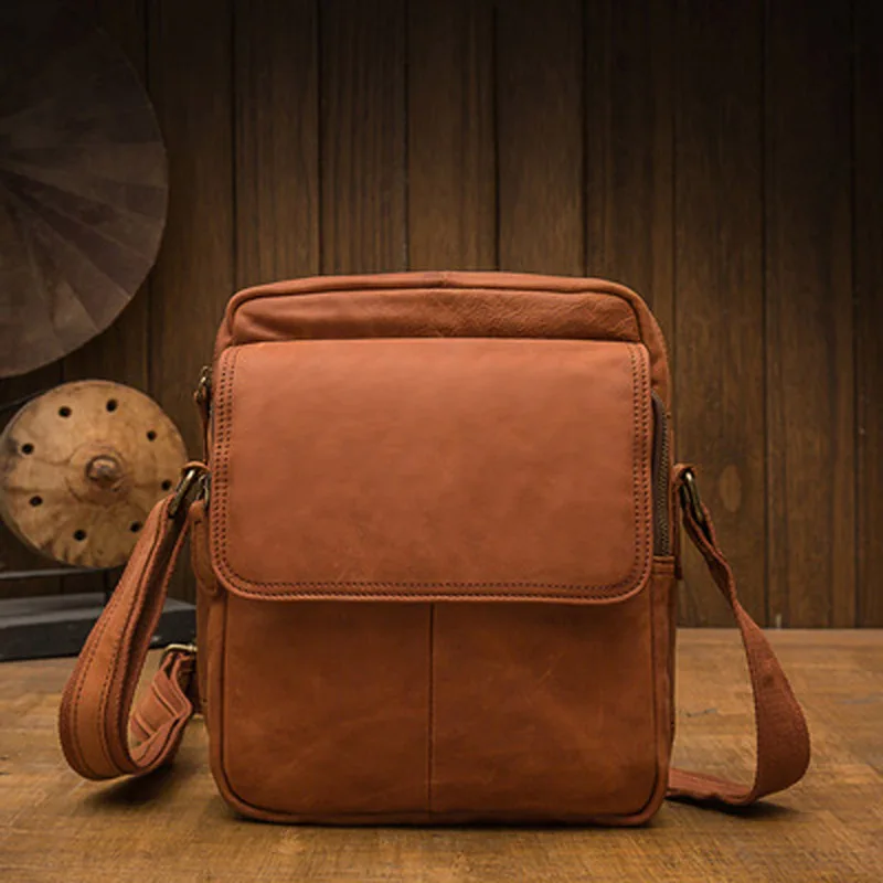 Handmade shoulder bag men's leather casual shoulder bag vertical style men's bag top layer cowhide messenger bag Japanese men's