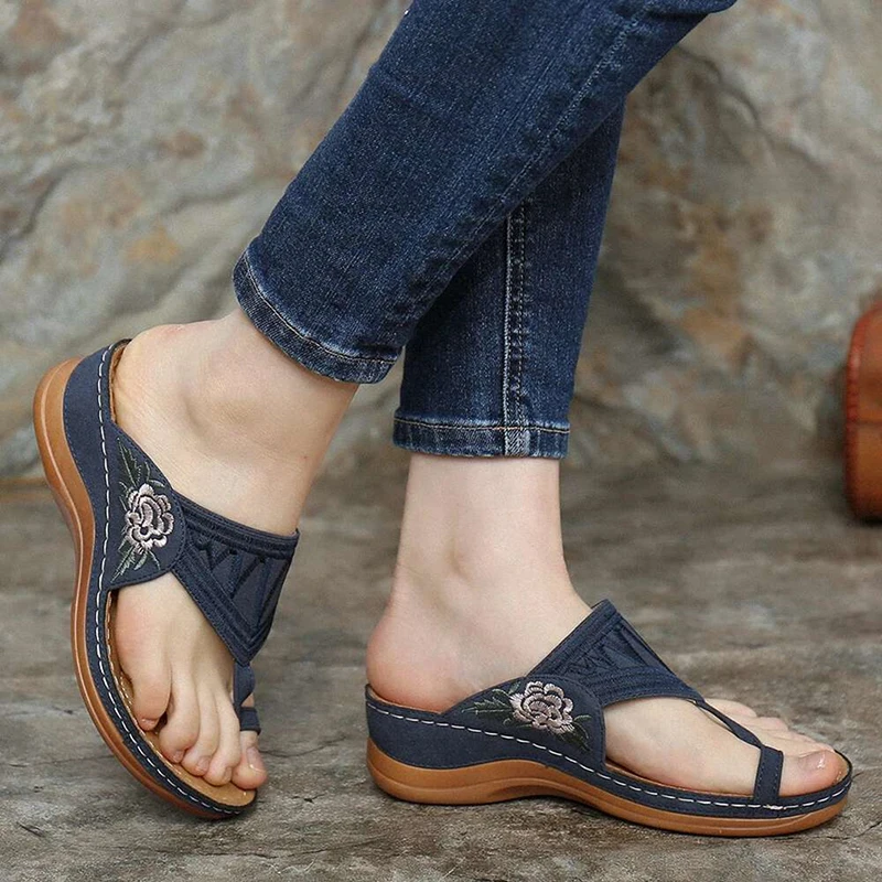 

Women Comfy Plain Shoes Flower Flat Platform Ladies Casual Big Toe Foot Correction Sandals Orthopedic Bunion Corrector Flip Flop