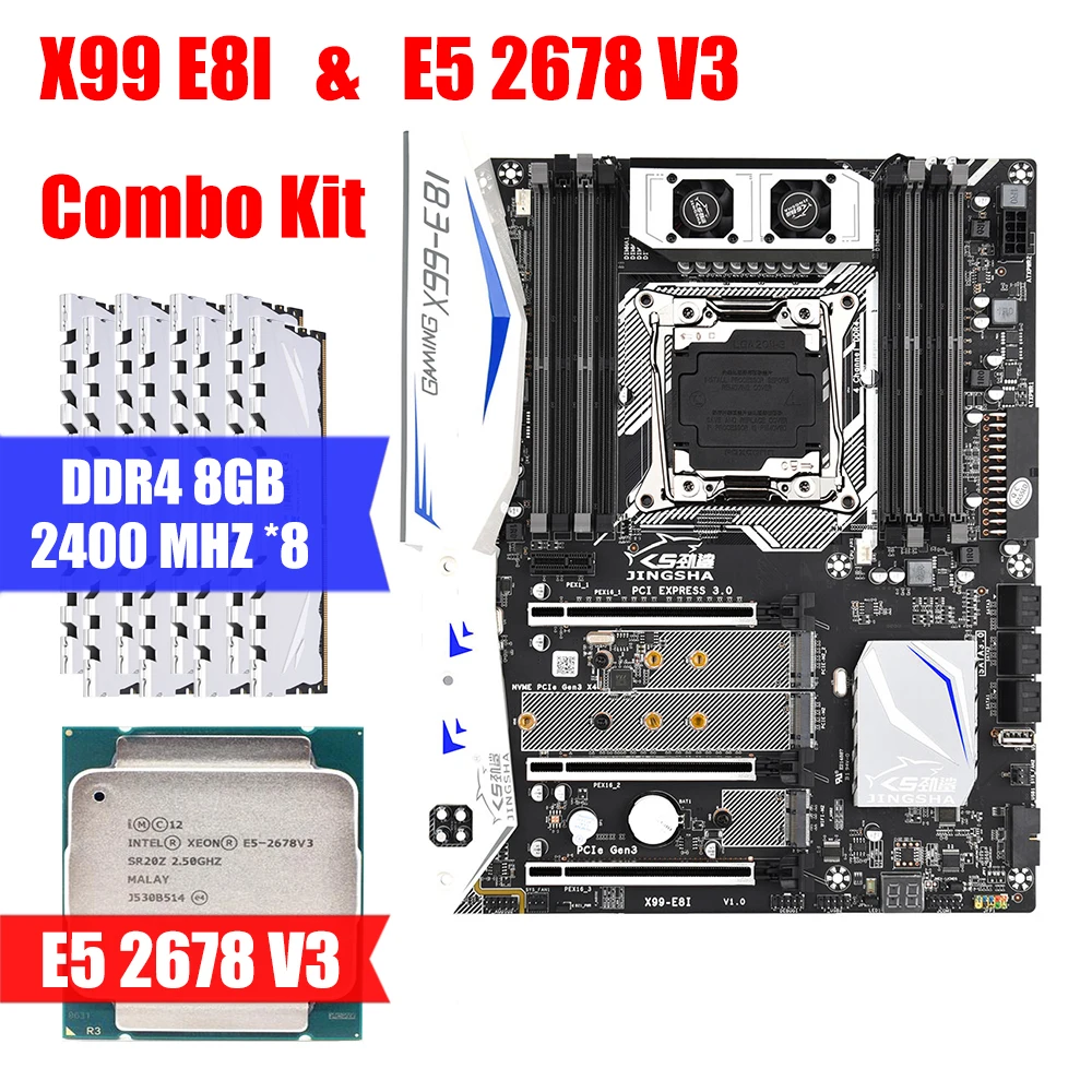 

X99 E8I & E5 2678 v3 & DDR4 8GB 2400MHZ *8 Combination Kit Motherboard Support Intel XEON E5 LGA2011-3 M.2 NVME USB3.0