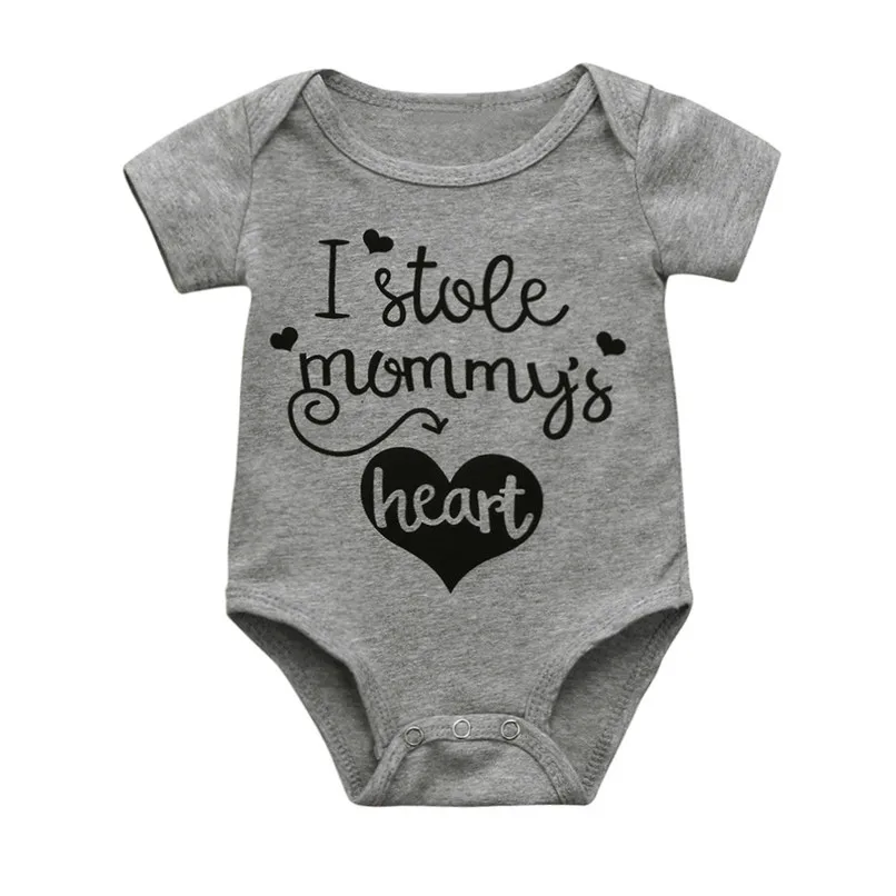 

I Stole Mommy's Heart Graphic Printed Grey Toddler Summer New Fashion Short Sleeve Baby Onesies Newborn Bodysuit Infant Romper