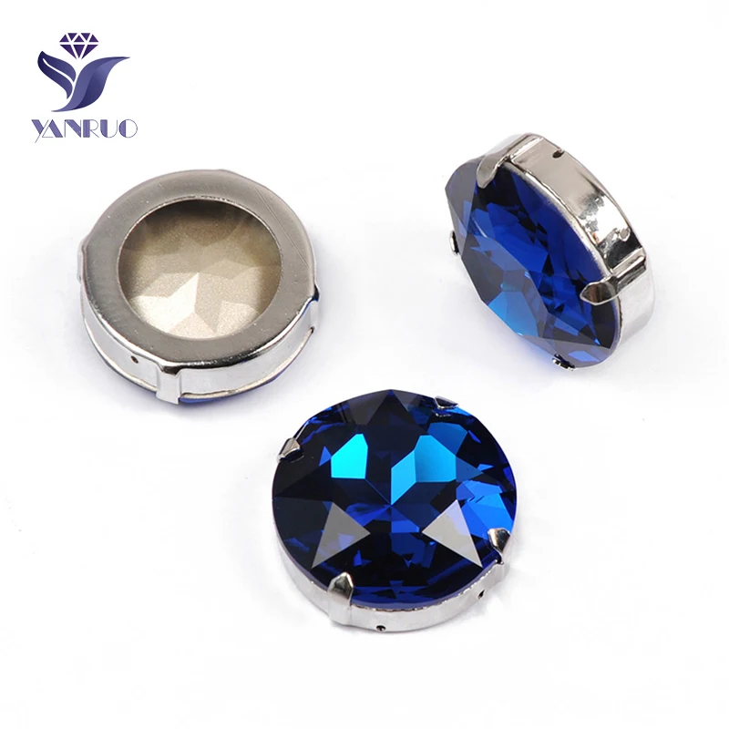 

YANRUO 1201 27mm Capri Blue Round Fancy Stones Glass Strass Crystal Silver Gold Claw Pointed Back Sew On Rhinestones