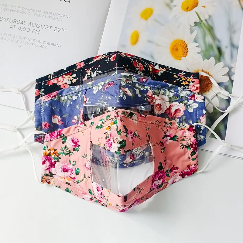 Модные прозрачные пылезащитные маски с цветочным узором для глухих и бесшумных