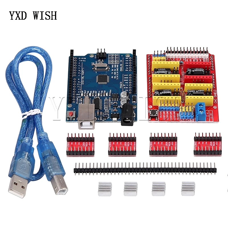 

Плата расширения щит ЧПУ V3.0 + для UNO R3 плата с USB для Arduino + 4 шт. Драйвер шагового двигателя A4988 комплекты для Arduino