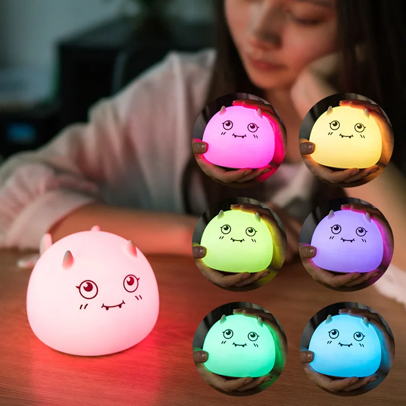 USB маленький Дьявол Силиконовый светильник мультфильм теплое сердце милый воздушный контроль patted красочный, крутой ночник