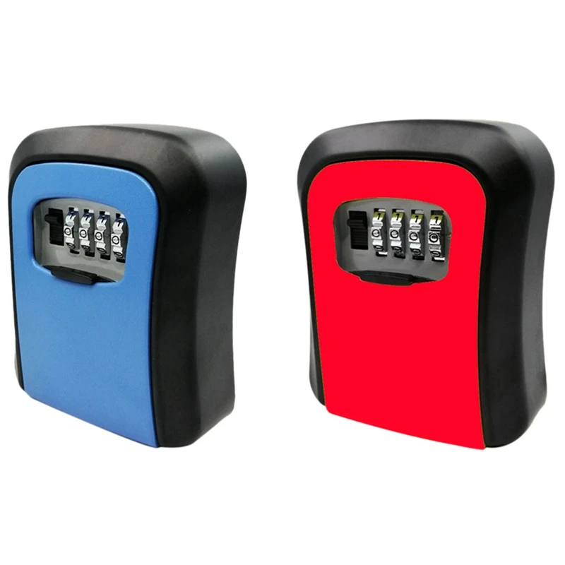

2X Blue/Red Password Key Lock Box Wall Mounted Zinc Alloy Key Box Weatherproof 4 Digit Combination Key Storage Lock Box