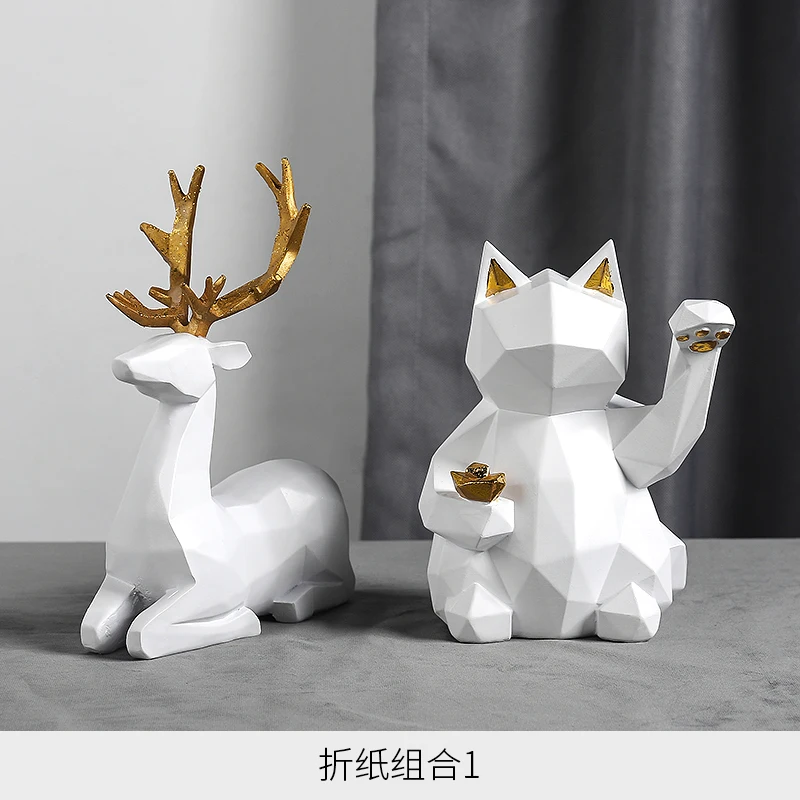 Скандинавский стиль Lucky Cat украшение для гостиной геометрические маленькие офисные дома для комнаты, предметы домашнего обихода креативные кулер для вина украшения - Цвет: Type 3 small