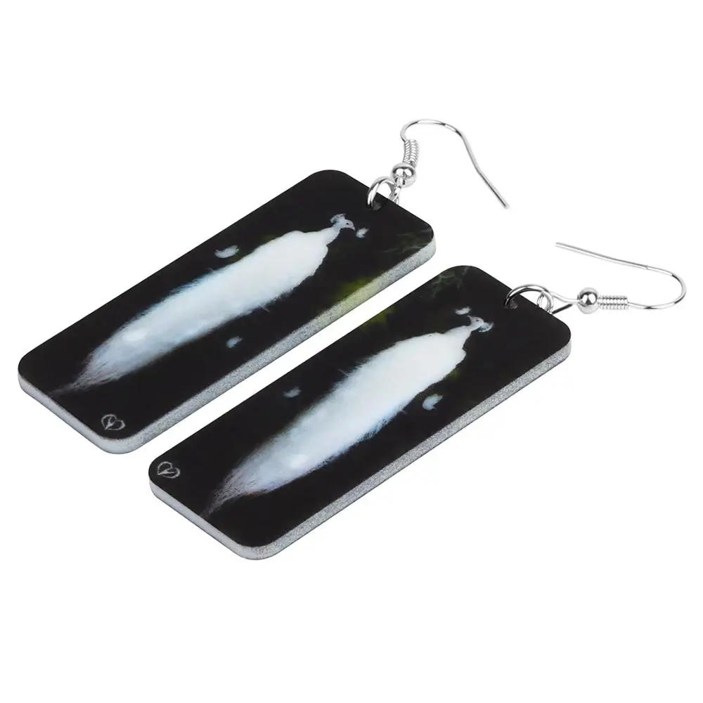 ARWA акриловые прямоугольные белые серьги в виде павлина с длинными принтами