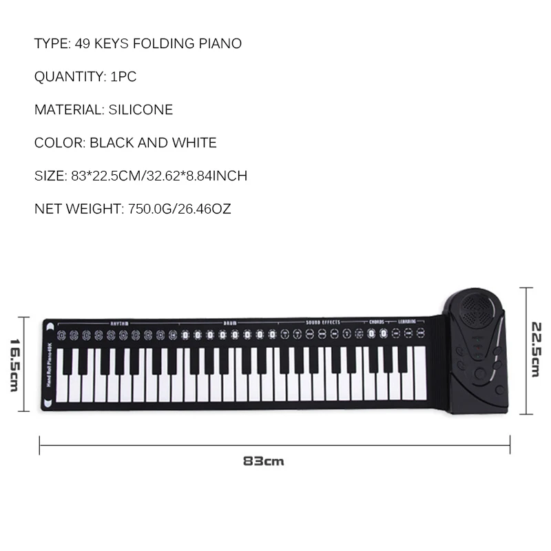 

Portable Flexible Digital Keyboard Piano 49 Keys Flexible Silicone Electronic Roll Up Piano Children Toys Built-In Speaker