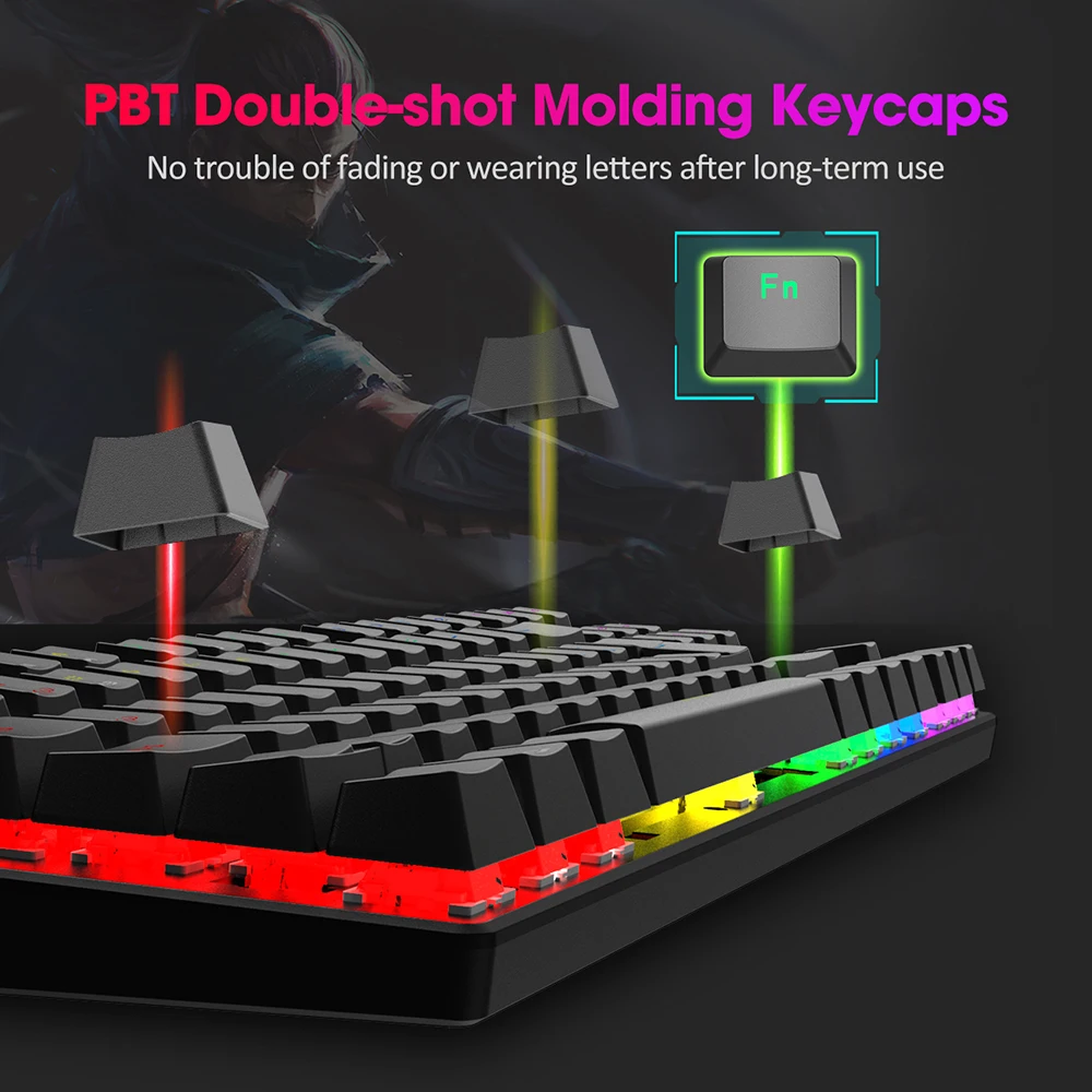 PICTEK PC244 Проводная игровая клавиатура механическая RGB светодиодный USB синий