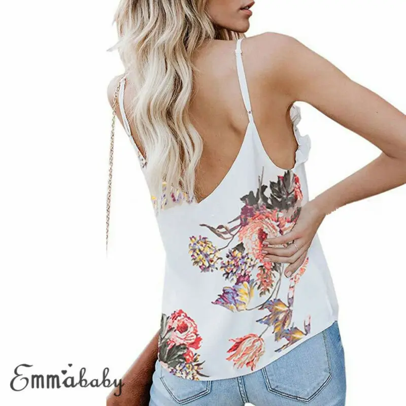 Женский топ без рукавов блузка повседневные свободные майки с цветочным