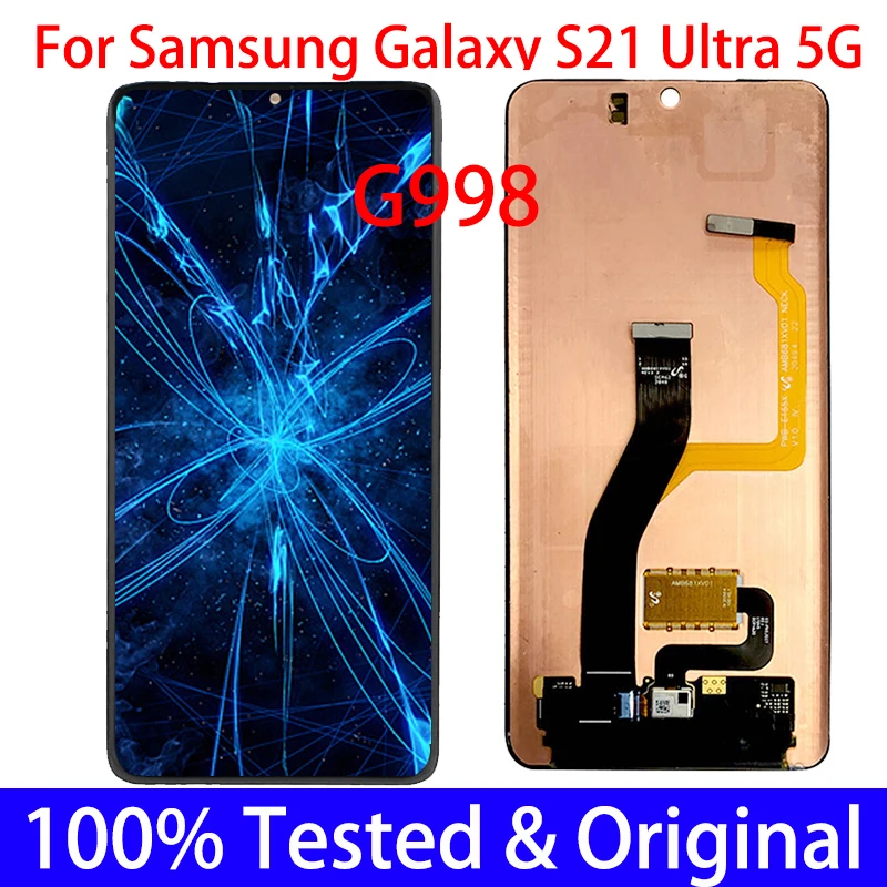 

100% Оригинальный 6,8 ''AMOLED для Samsung Galaxy Display S21 Ultra 5G G998F G998F/DS G998B, полный ЖК-дисплей, сенсорный экран, запасные части, рамка