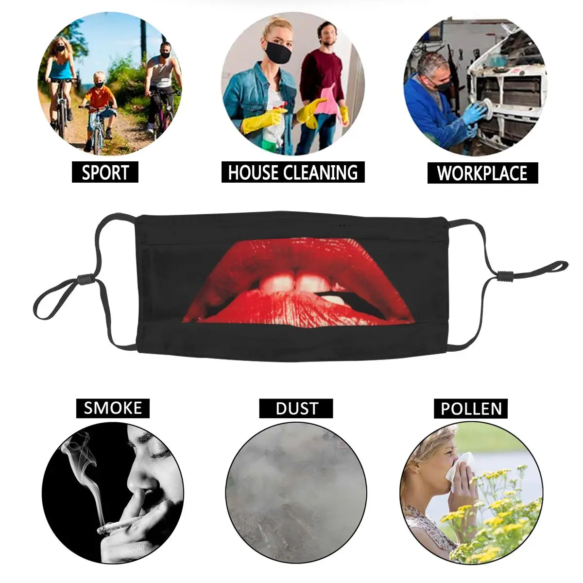 

Rocky Horror Picture Show Lips Washable Face Mask Unisex Adult Anti Haze Dustproof Protection Cover Respirator Mouth Muffle