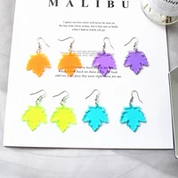 cute college style cool and refreshing fashionable fluorescent leaf earrings ins autumn transparent acrylic maple earrings