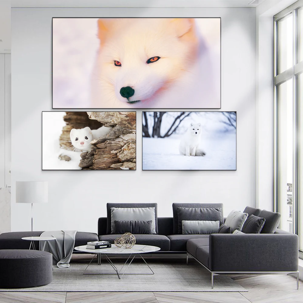 

Animal oil painting white fox in the snow art canvas painting office living room corridor home decoration mural