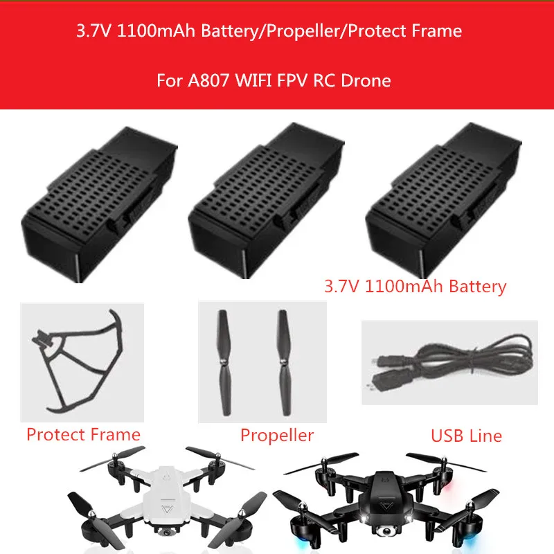 

A807 WIFI FPV RC Drone 3,7 V 1100mAh батарея/пропеллер/защитная рамка/USB линия A807 аксессуары для дрона A807 Основные Лезвия