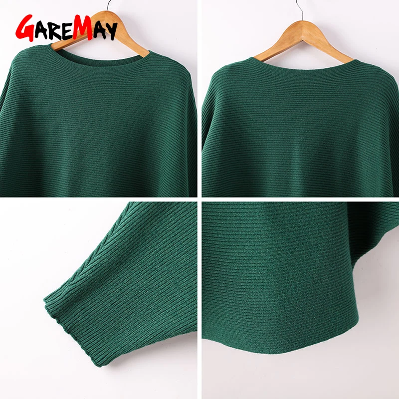 

Winter Batwing Sweater Female Bat Jersey Oversized Sweater Women Oversize Slash Neck Autumn Women Knitted Sweaters Ladies Green