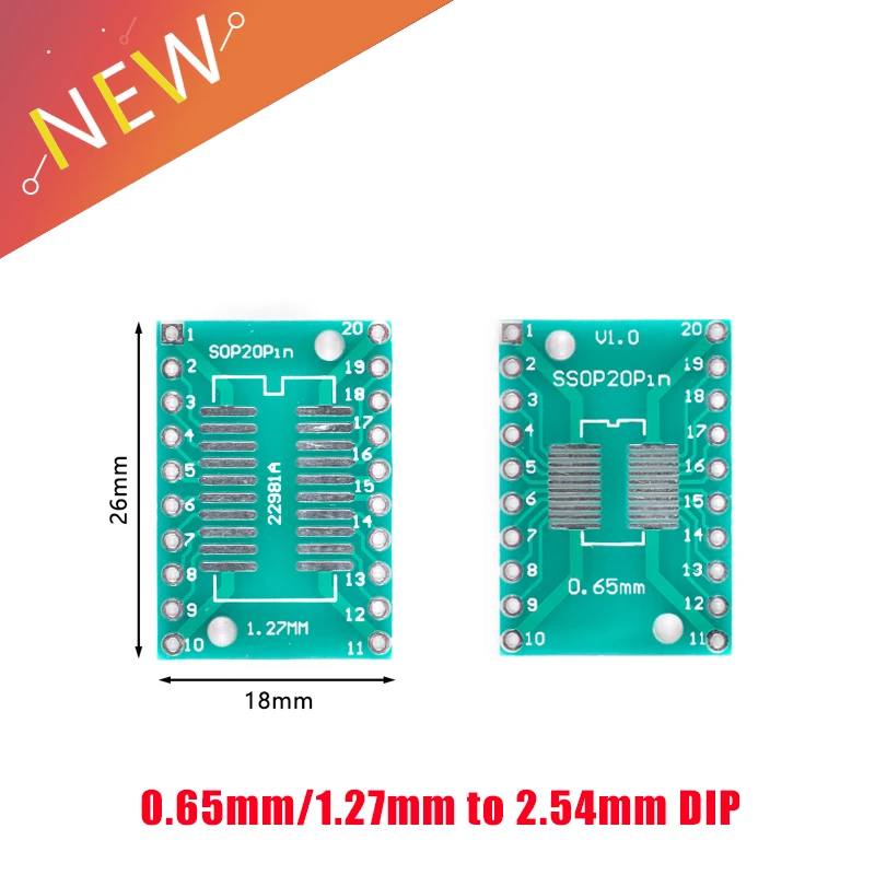 10 шт./лот SOP20 SSOP20 TSSOP20 to DIP20 плата SMD DIP адаптер 0,65 мм/1,27 мм до 2,54 мм DIP Pin шаг PCB плата преобразователь