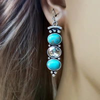 personality plated s925 retro gothic thai silver turquoise earrings fashion creative champagne crystal long section wholesale