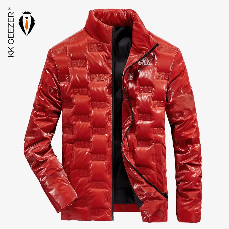 Куртка мужская зимняя на утином пуху приталенная яркая однотонная верхняя