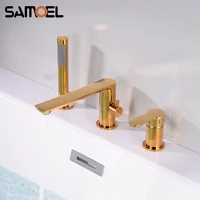 luxury brass gold deck mounted 3 hole bathroom bath tub rotating faucet mixer bathtub basin water tap with spray bf1034