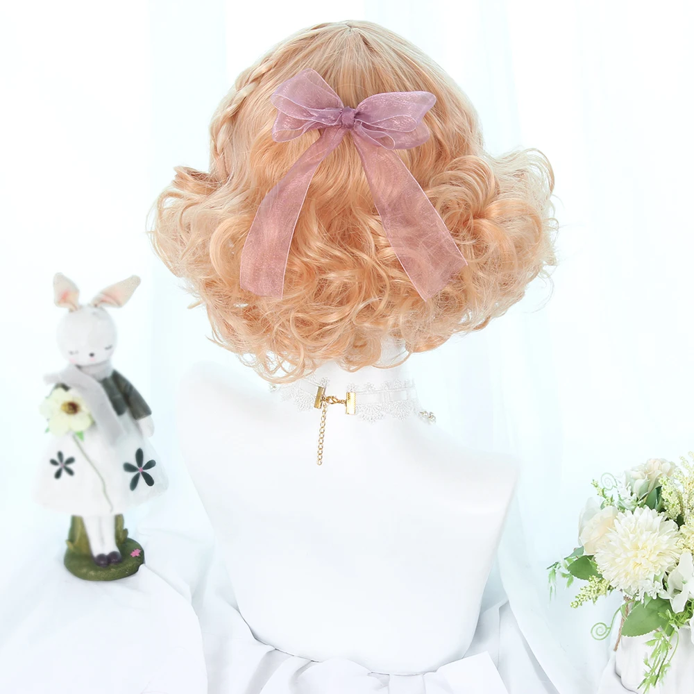 

MCOSER Japanese Lolita Lady Women Daily Dress 30CM Short Hair Curly Fluffy Halloween Heat Resistant Light Orange Cosplay Wig