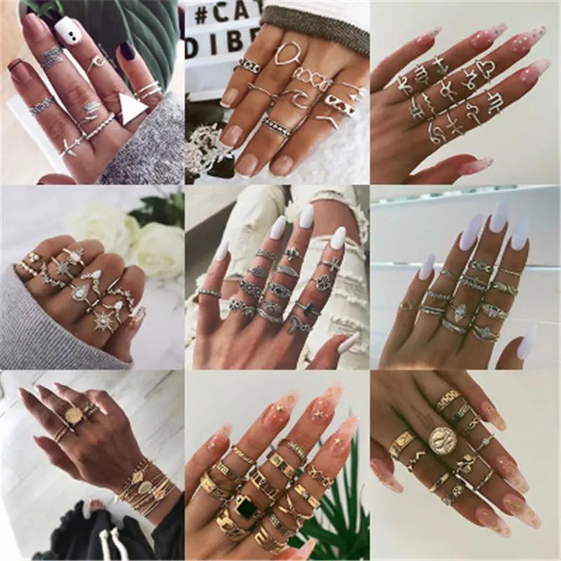 LIDUO винтажные геометрические кольца в форме звезды и Луны наборы для женщин опал