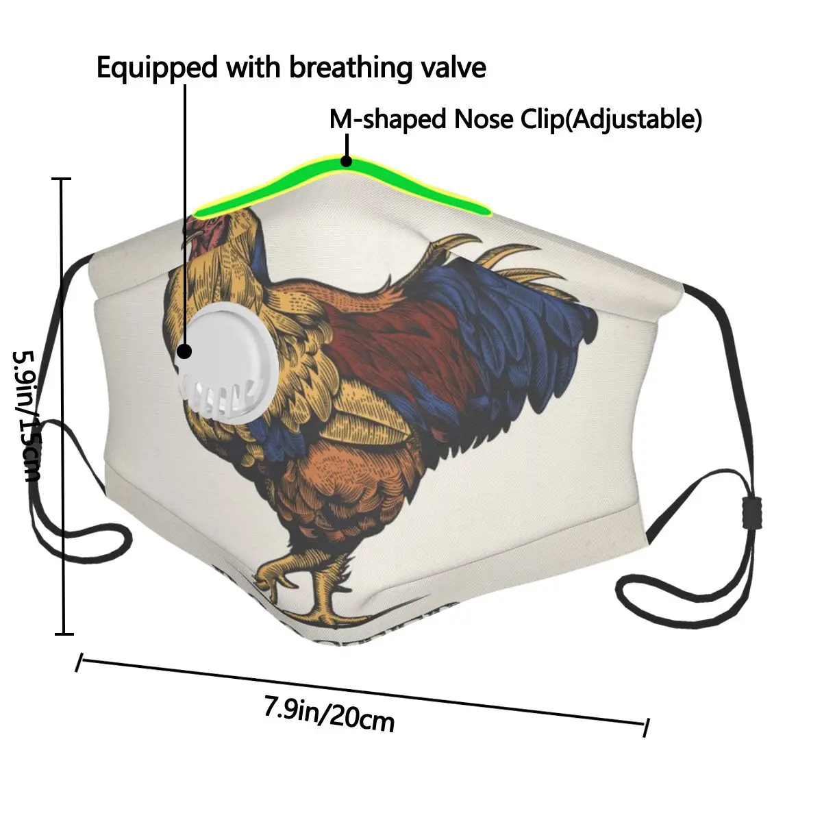 

Vintage Rooster Mask with Breathing Hole and Filter Reusable Dustproof Mask Windproof