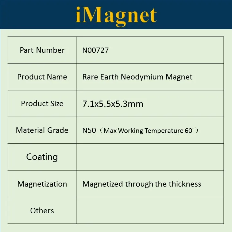 

N00727 10pcs N50 allotype Rare Earth Neodymium Magnet,7.1x5.5x5.3mm,allotype Ndfeb Magnet ,Home Decorations Fridge Magnet