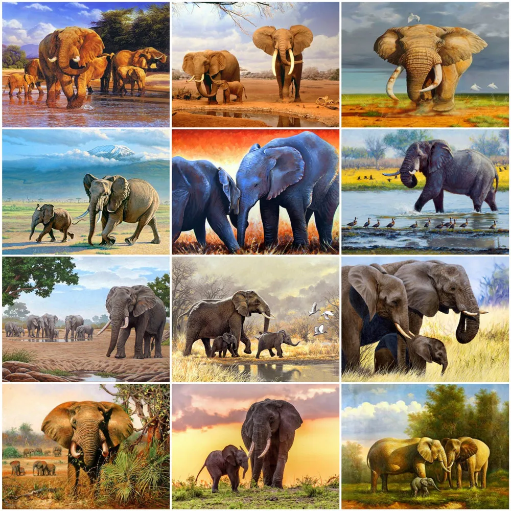 

HUACAN DIY картины по номерам наборы "Слоны" рисование на холсте Живопись по номерам животные ручная роспись картины подарок домашний декор