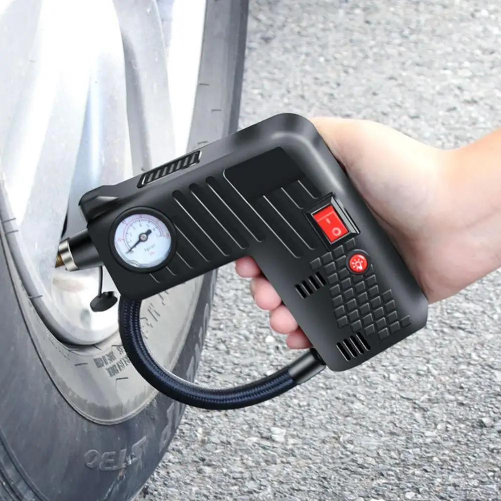 HOT SALES!!!12V Portable Car Tire Pressure Gauge Air Inflator Pump with LED Safety Hammer