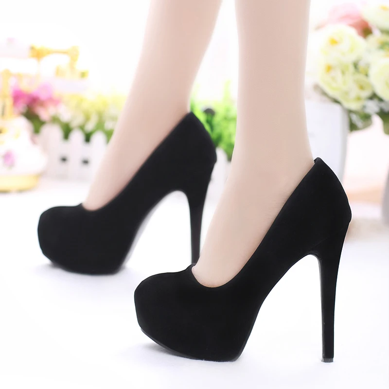 

platform heels women's shoes female high heels shoes flock platform Heeled shoes pumps women night club thin heel sexy size 43