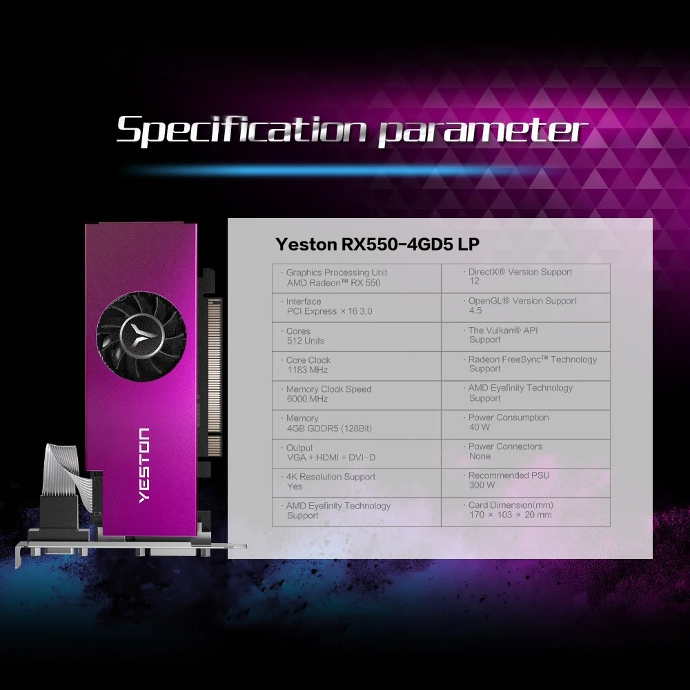 Yeston RX550 4G D5 LP Графика карты Radeon Chill 4 Гб памяти GDDR5 128Bit 6000 МГц VGA + HDMI DVI D GPU цифровая