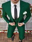 Новый стиль, мужские костюмы, зеленые смокинги для жениха с лацканами, мужские свадебные жениха, 3 предмета (пиджак + брюки + жилет + галстук) D136