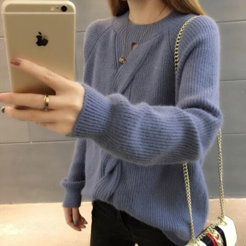 

2019 New autumn winter Women Pullover Sweaters Loose Warm High Quality Half Round neck Knitting Sweater Female cc1737