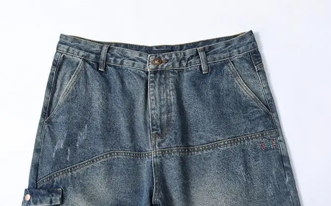 

Streetwear Men Jeans Loose Fit Big Pocket Cargo Pants Homme Japanese Denim trousers 2020 Designer Hip Hop Harem pants w763