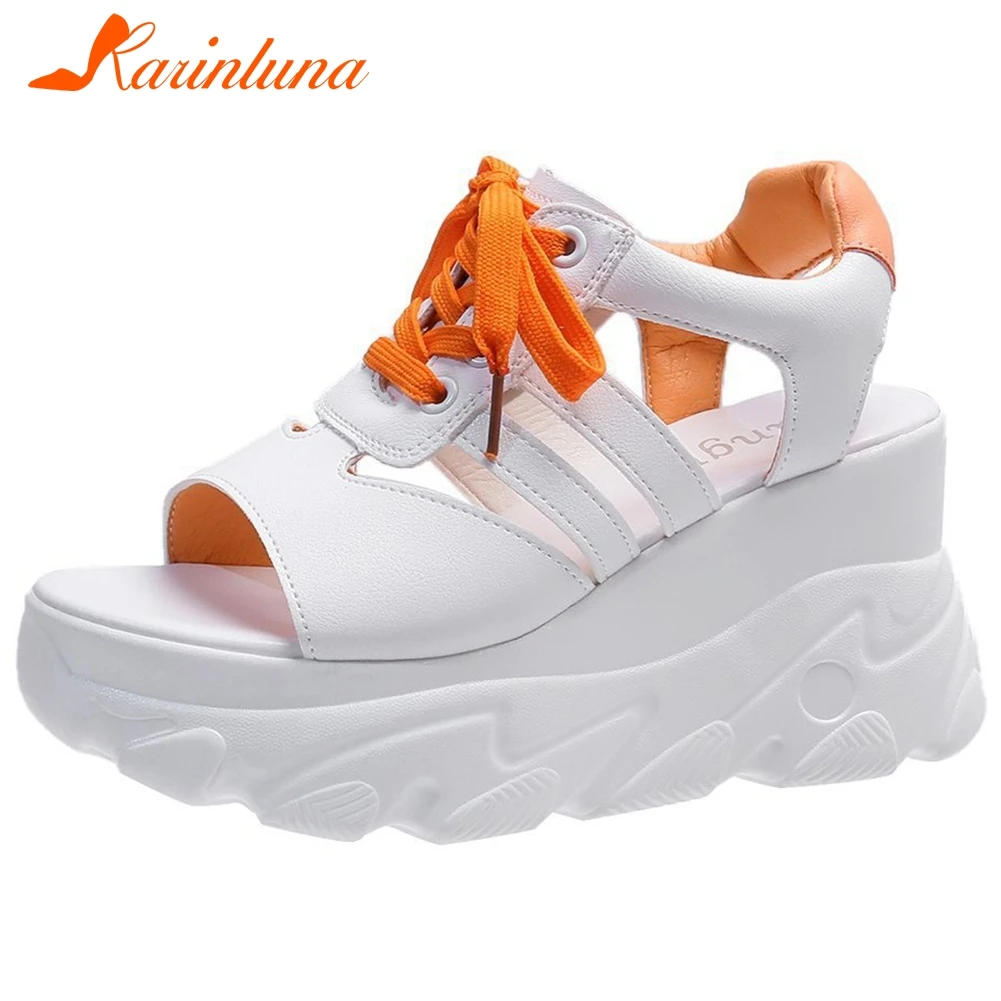 

KARINLUNA Brand Design Female Casual Daily Sandals Platform Wedges High Heels Shoelace Women Sandals Summer Beach Women Shoes