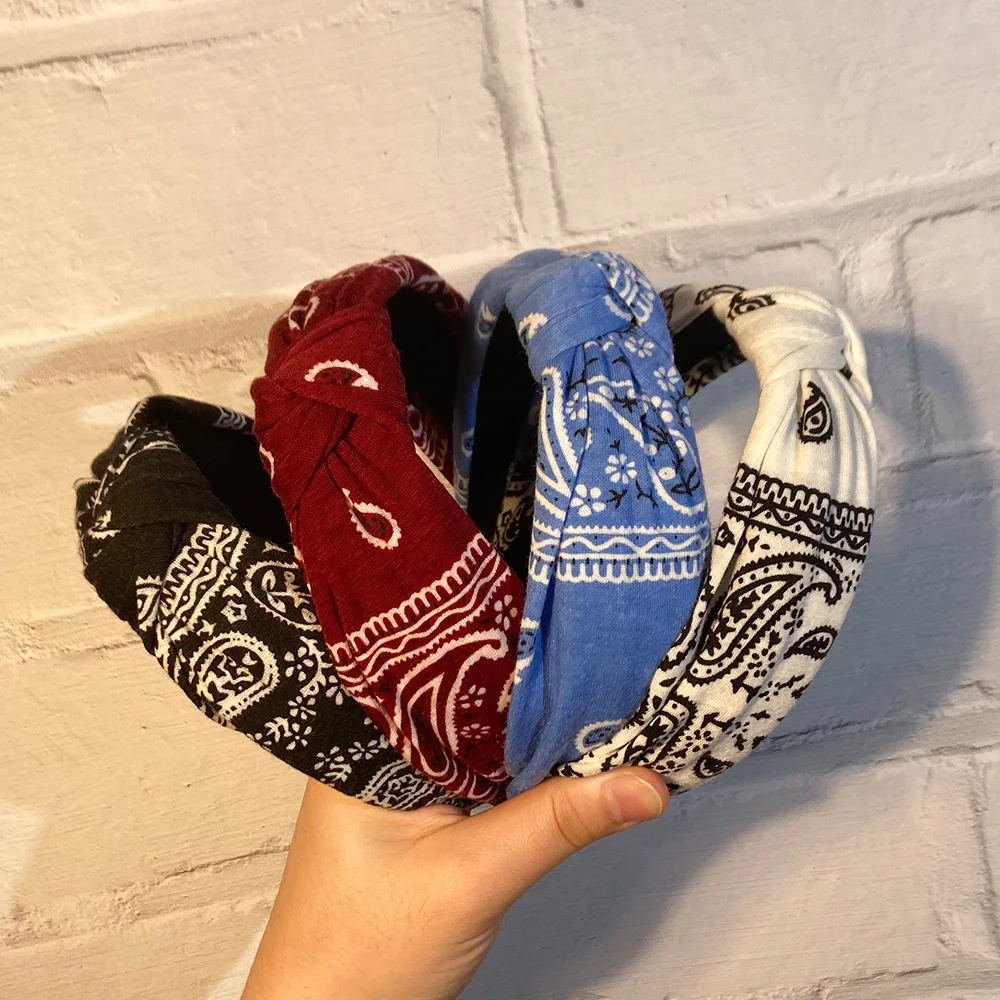 

Wide Paisley Cross Knot Hairbands Printed Fabric Kintted Hair Bands Hoops Fashion Yoga Headband For Women Girls Hair Accessories