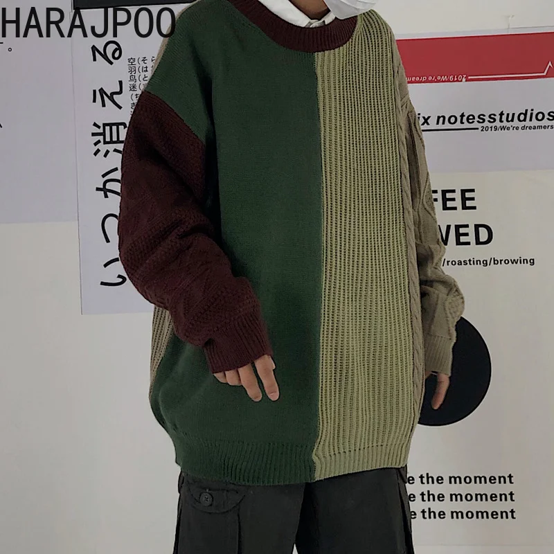 

Harajpoo Women Pullovers Harajuku High Street Fall Winter Korean INS Stitch Couple Casual Loose Knit Lazy Oaf Fashion Sweater