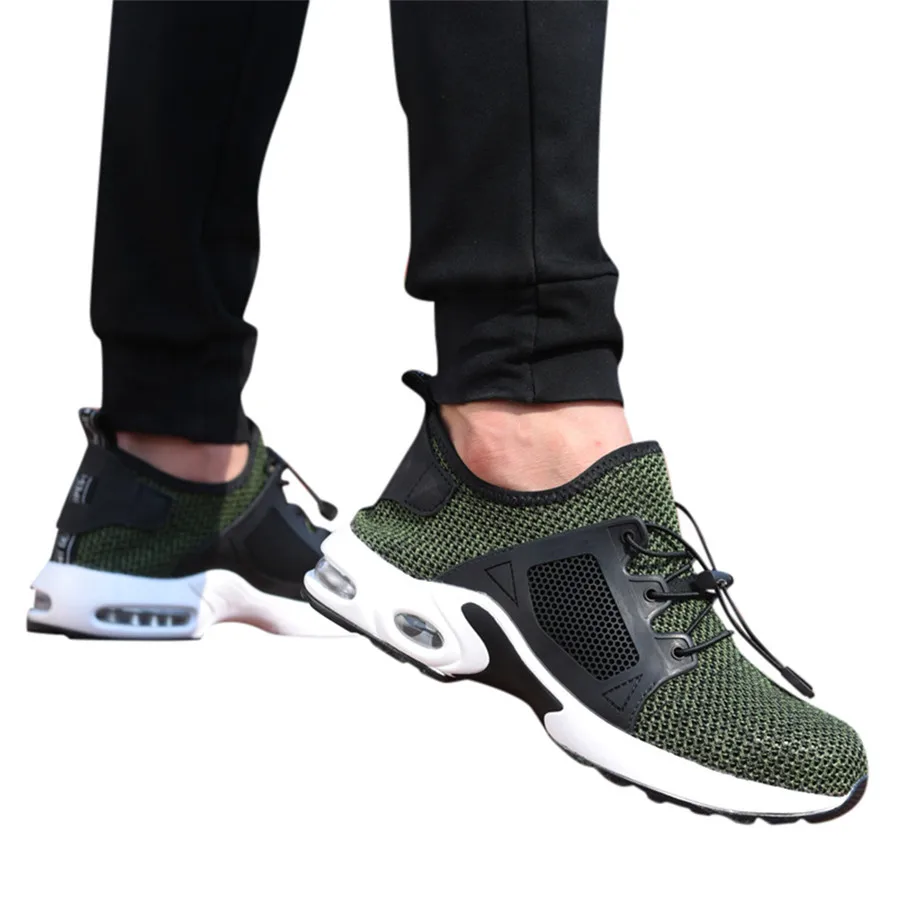 green training shoes Мужская тренировочная обувь со стальной головкой, противоскользящая Спортивная обувь дышащая кроссовки износостойкие безопасные рабочие кроссовки 40J26 - Цвет: green training shoes