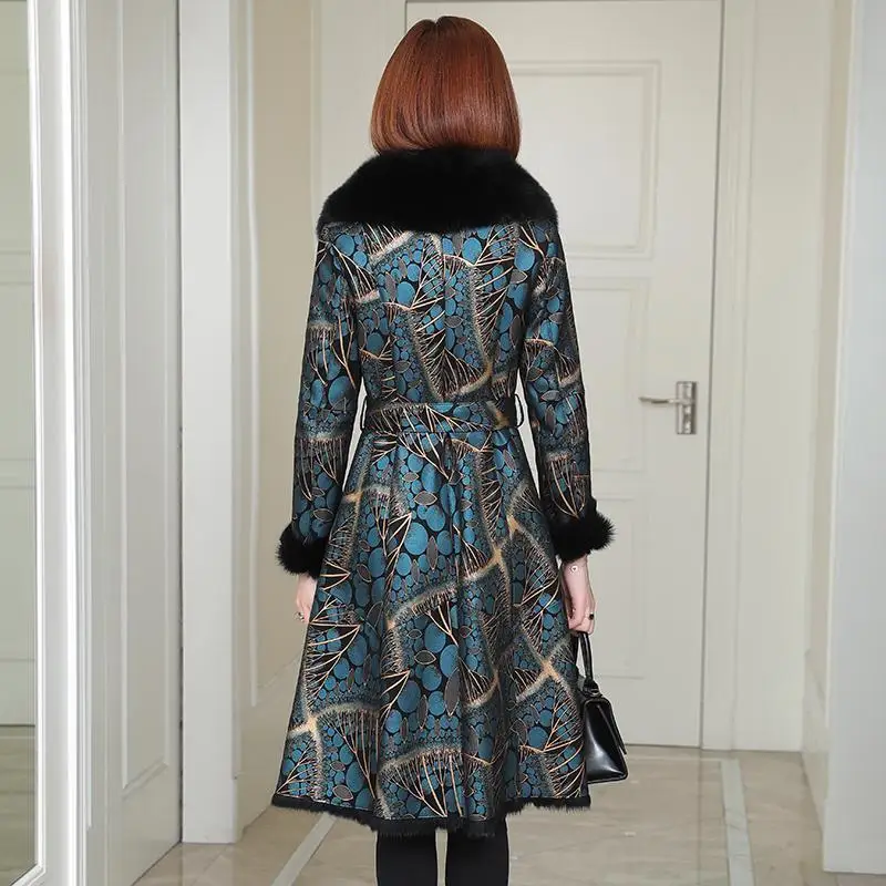 Хлопковый меховой воротник без волос с принтом в одном длинный зимний теплый