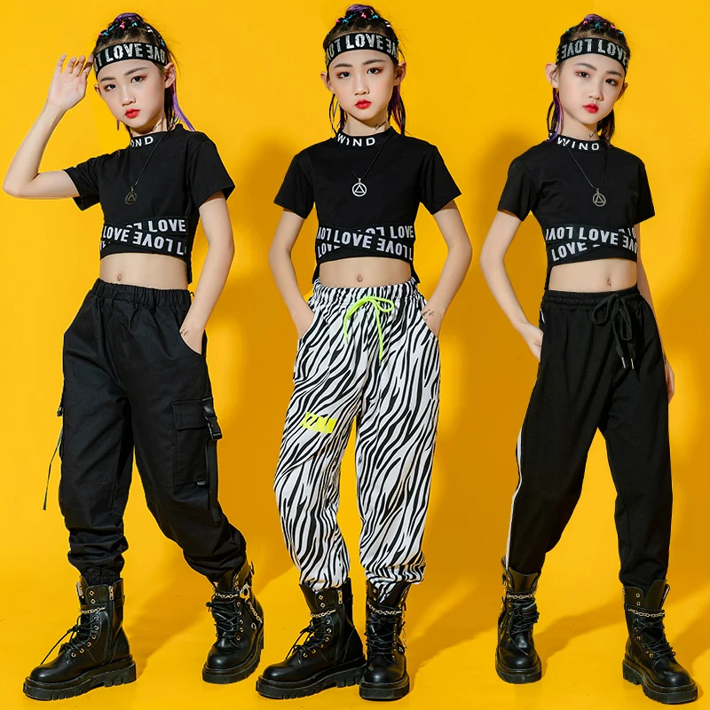 

Jazz Dance Clothes Girls Black Crop Tops Hip Hop Pants Loose Street Dance Practice Wear Modern Ballroom Dancing Costume BL6816