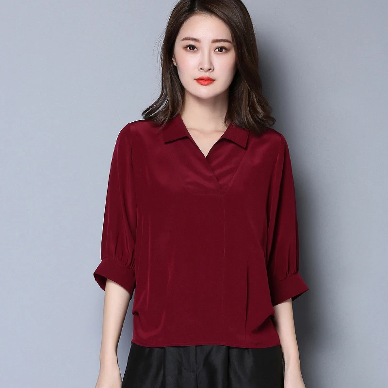 Блузка женская свободного покроя с рукавами-фонариками из искусственного шелка |