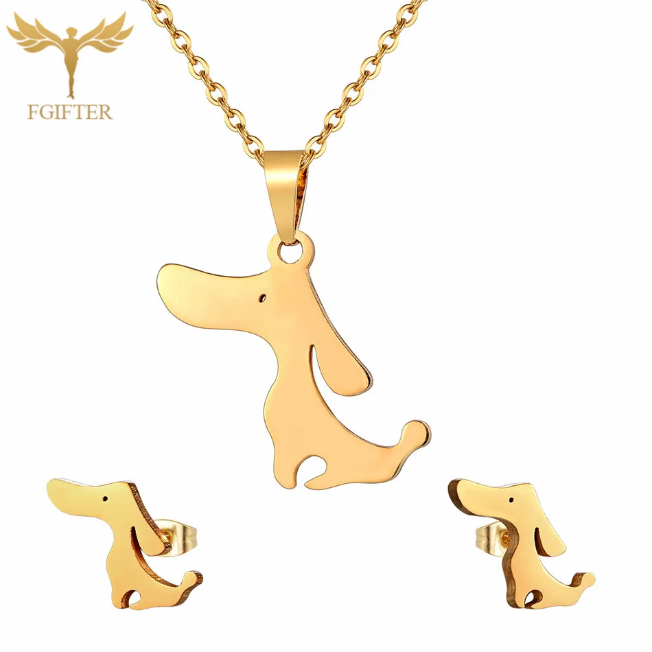 Dog Jewelry Set Fgift, Детский комплект ювелирных изделий для девочек, серьги-гвоздики в виде лошади, ожерелье с подвеской, ювелирные изделия из нержавеющей стали, детский подарок - Окраска металла: Dog Jewelry Set