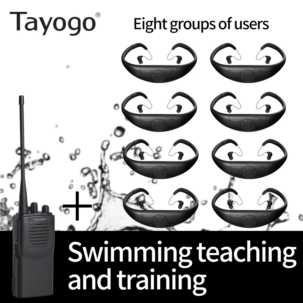 with 8FM Receiver Беспроводной передатчик Tayogo IPX8 для тренировок по плаванию с fm-приемником, водонепроницаемая, на дальние расстояния, Vioce для тренировок по плаванию - Цвет: with 8FM Receiver